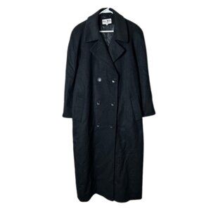 Vintage John Weitz black wool cashmere long double breasted coat womens 10